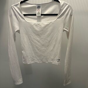 Gymshark White Long Sleeve Square Neck Blouse